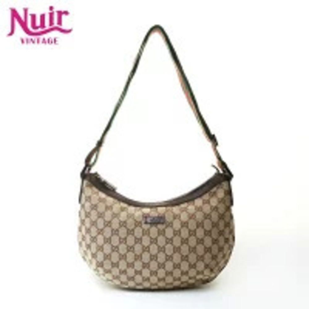 Gucci GG Canvas Half Moon Sherry Shoulder Bag Brown
